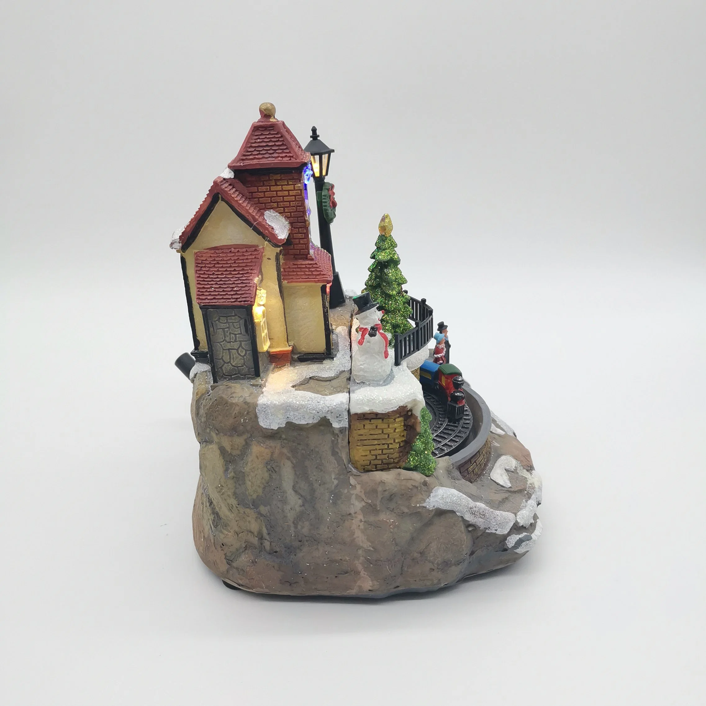 BSCI Factory Resin Christmas House with LED Light Music Home Decoration