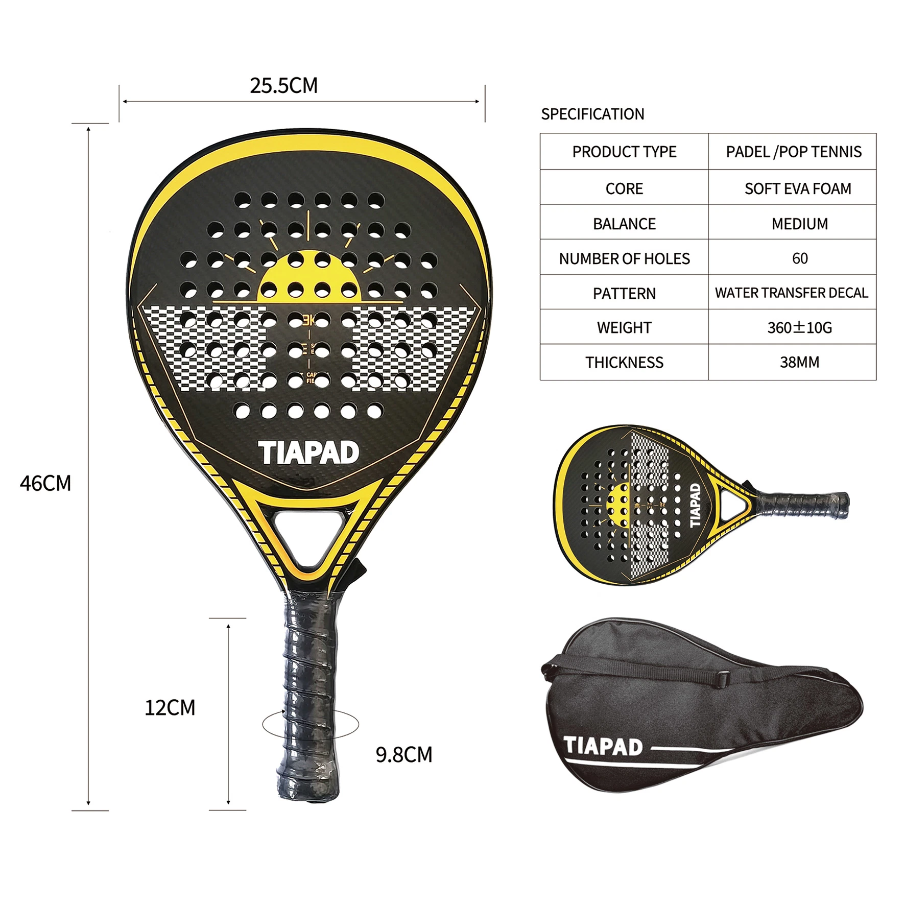 Ventas calientes Fibra de vidrio de alta calidad carbono 3K 12K 18K a medida tapeta de pádel plazo de entrega corto impresión de calcomanía Tenis Raqueta para adultos Soft EVA Core 360g