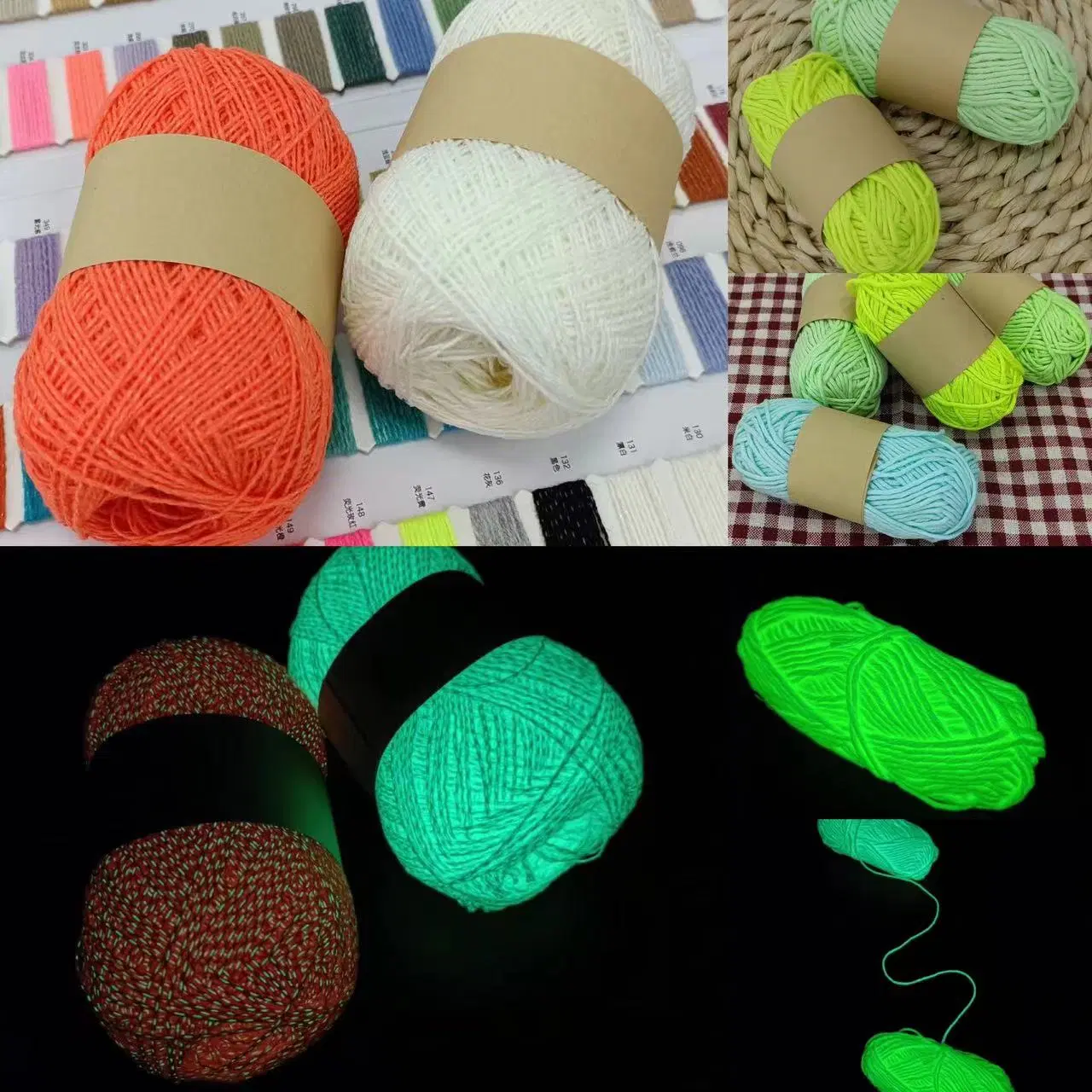 100% Ring Spun Polyester Luminous Hand Knitting Yarn 2mm Glow in The Dark Chunky Yarn