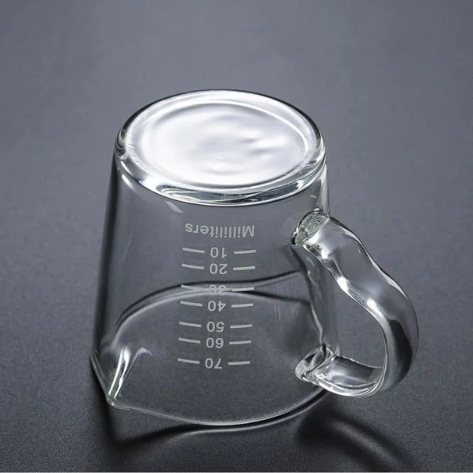 Double Spout Espresso Shot Glass with Glass Handle 70ml Carafe Shot Glass Measuring Cup Mini Milk Glass Cup for Milk Coffee Espresso Making