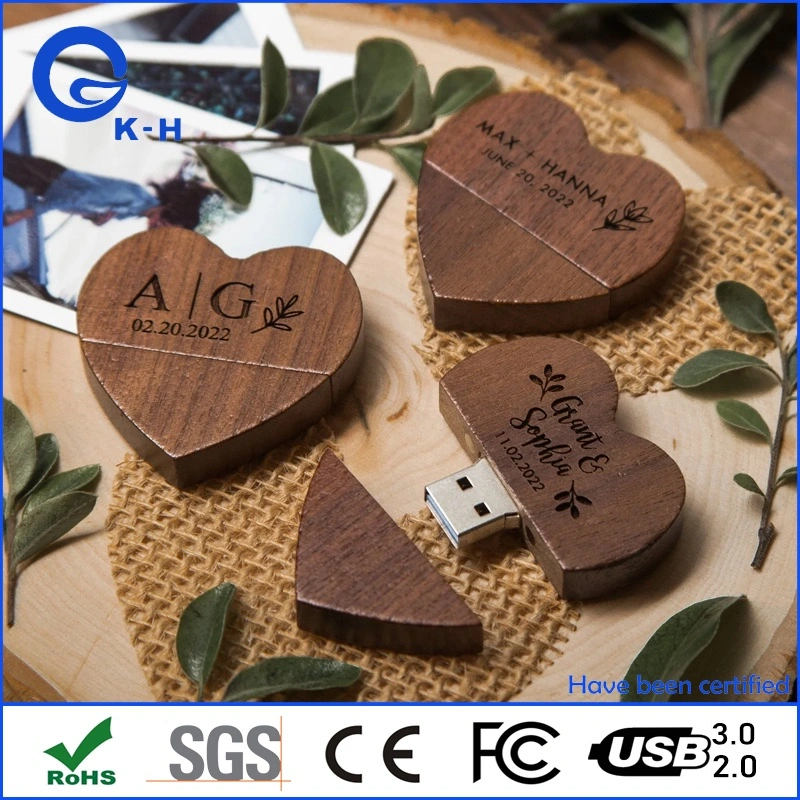 Wood Heart Pendrive USB 3.0 Flash Drive 32GB 64GB with Low Price