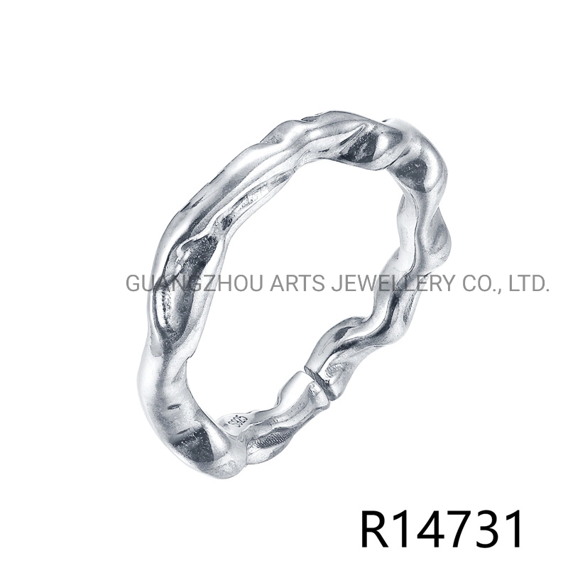 925 Sterling Silver Irregular Geometric Twisted Open Narrow Ring