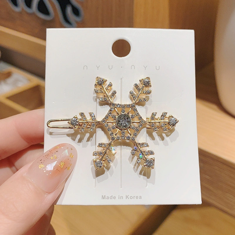 New Hair Accessories with Diamond Frog Buckle Simple Snowflake Hair Clip