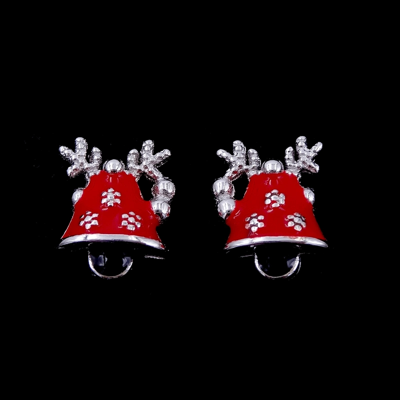 Red White Epoxy Children Jewellery Plated Rhodium Silver Smile Snowman Earrings