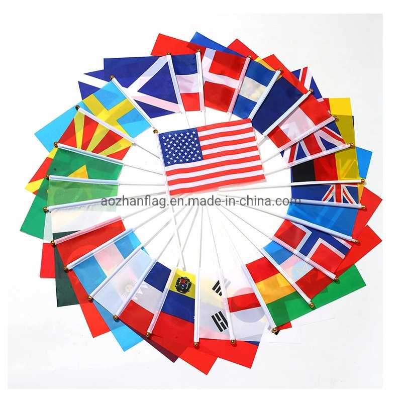 Custom American English Deutsch French Spanish Portuguese Brazilian Argentinian World National Flag Hand Waving Flag Hanging String Flag Desk Decorative Flag