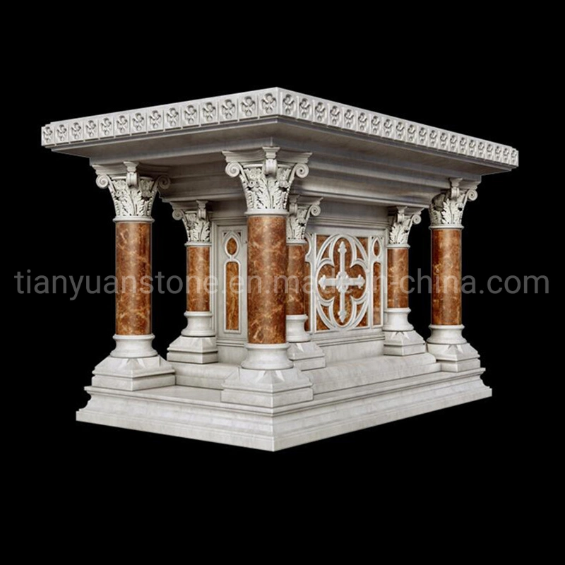 Mesa de altar de igreja esculpida à mão em pedra de mármore natural.