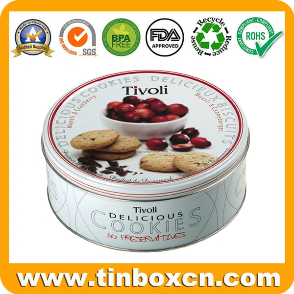 Custom Metal Box Round Biscuit Can Cookies Tin for Food Packaging