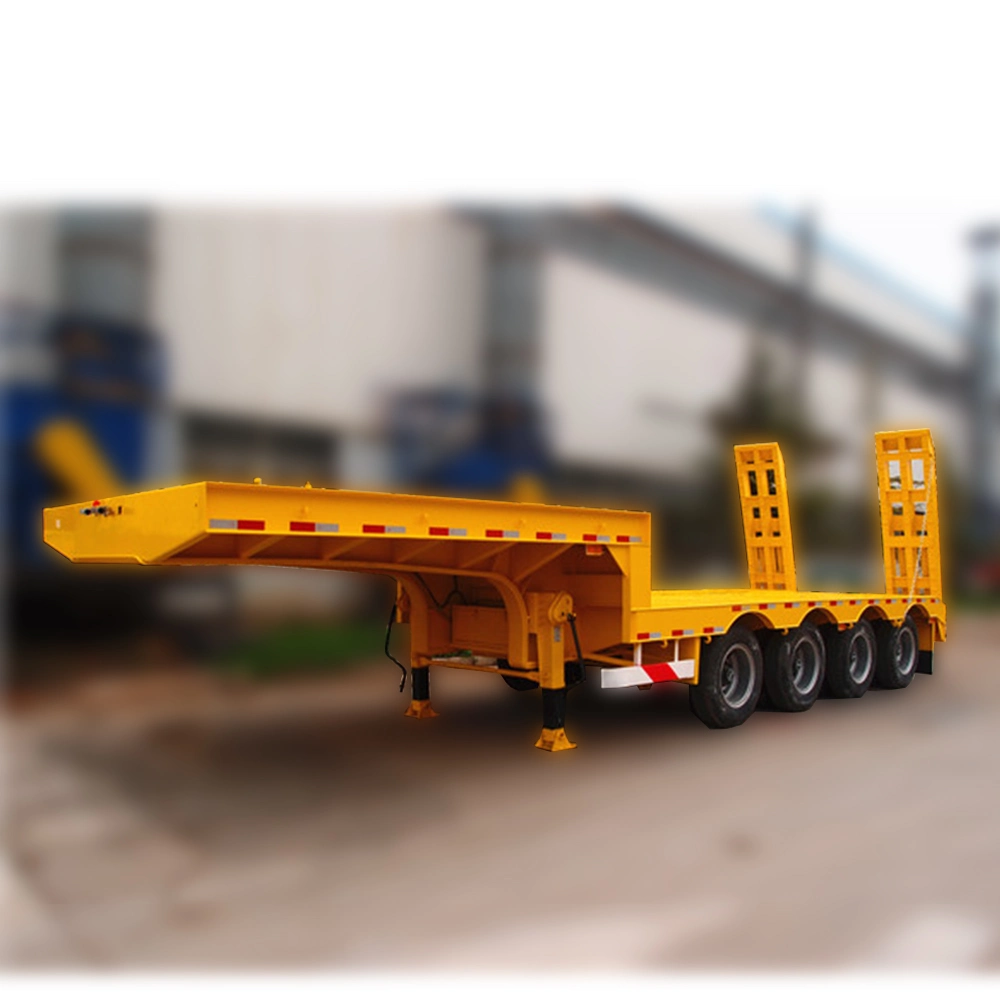 3 Axles Construction Machinery Carrier Semi Load Low Bed Trailer with Ramps