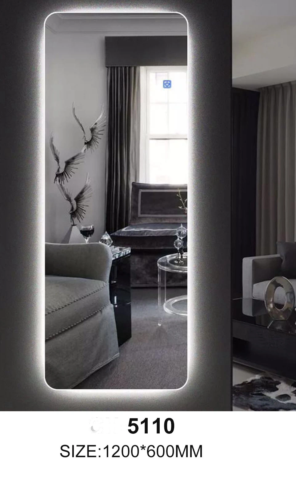 Dressing Bathroom Home Deco LED Wall Silver Full Length Mirrors