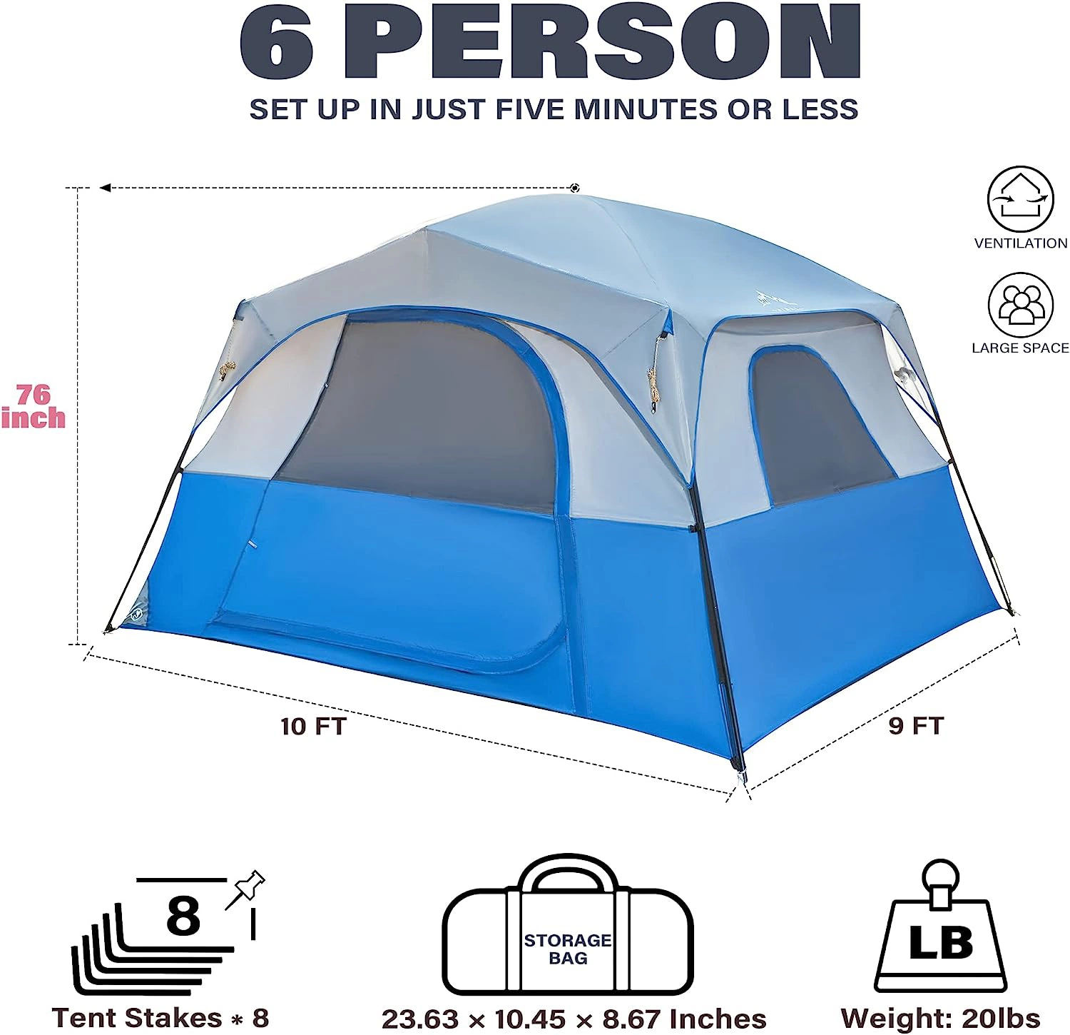 6-Person Easy to Build Waterproof and Windproof 4 Seasons Outdoor Inflatable Dome Camping Folding Tent