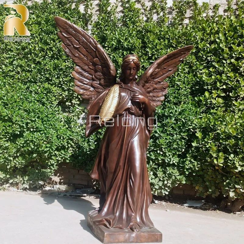 High quality/High cost performance  Outdoor Bronze Casting Guardian Angel Holding Feather Sculpture