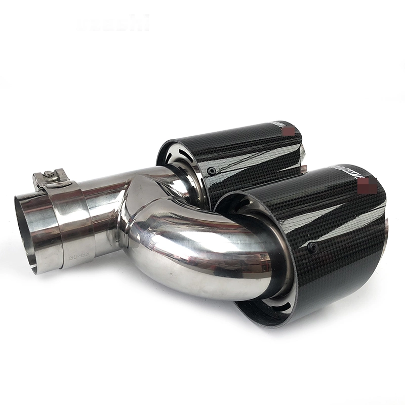 Car H Type Carbon Fiber Stainless Dual Tips Exhaust Pipe Tail Muffler