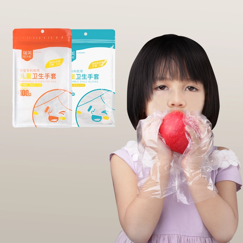 Different Kinds of Cute Packaging Disposable Kid's Gloves Clear PE Gloves for Children