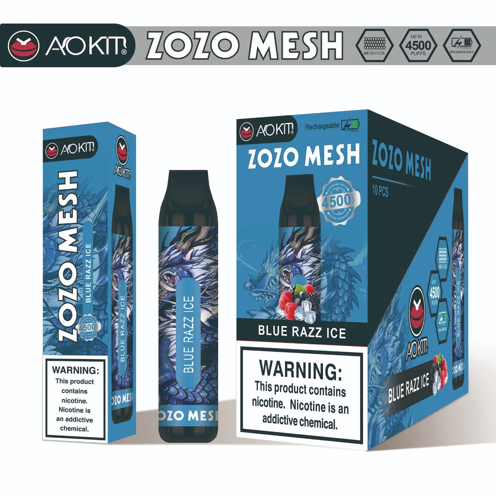 Aokit Mehs 4500 Puff Einweg Vape Pen Großhandel Zerstäuber Topf Hot Sell wiederaufladbare Vape E-Zigarette Zerstäuber Fabrik Großhandel