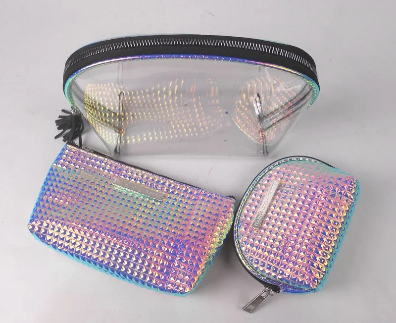 Custom Logo Waterproof PVC Clear Makeup Cosmetic Glitter Bag Fashion Bags PVC Cosmetic Pouch with Pink Zipper