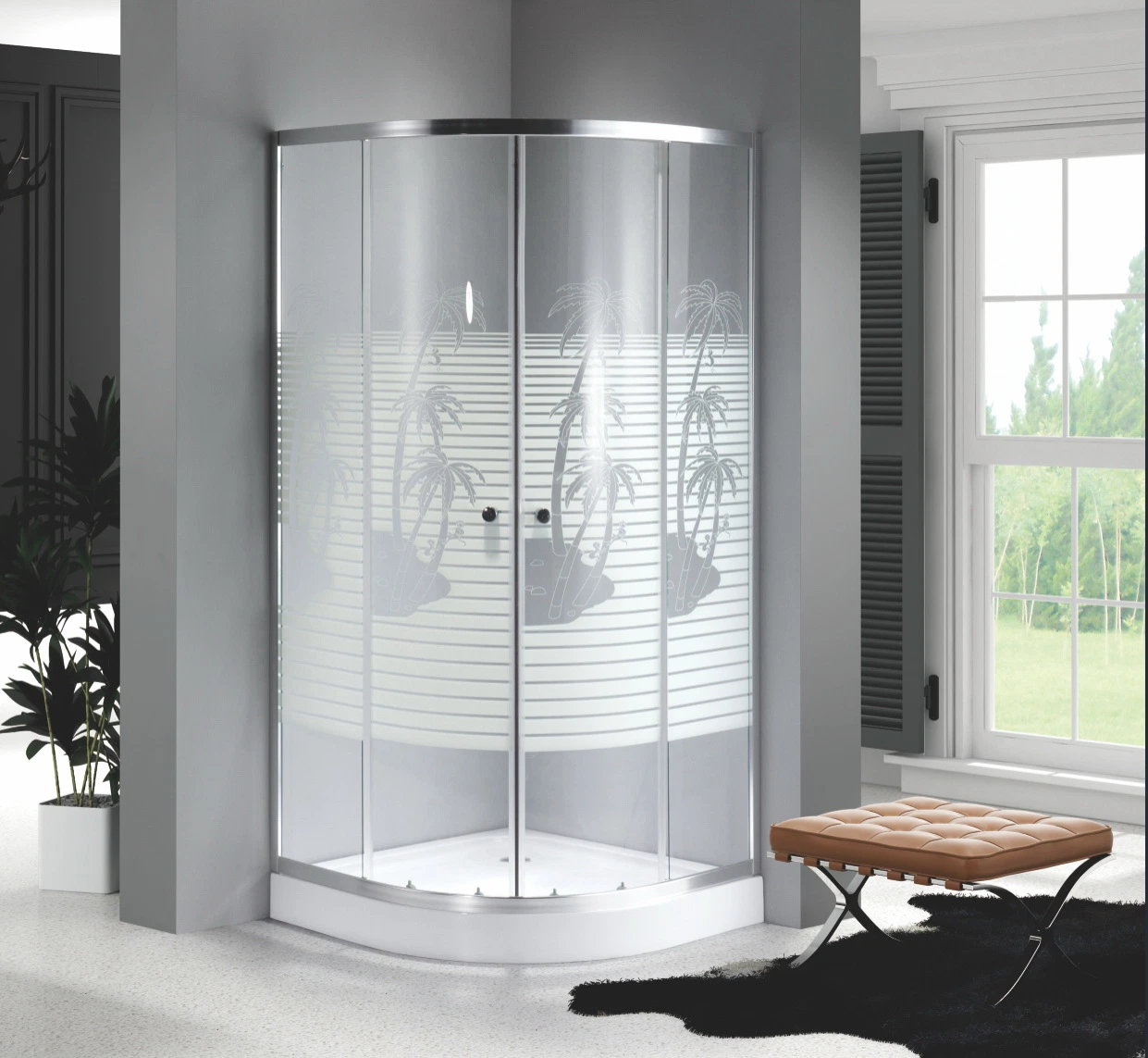 Bathroom Corner Printed Line Glass Simple Cabin Shower Box