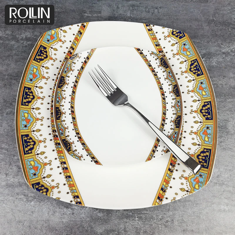 Best Selling New Products Europe Style Square Porcelain White Ceramic Dinner Plates Set