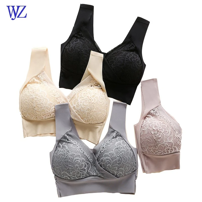 Plus Size Women's Underwear Lace Wire Free Bras Full Coverage No Back Fat Vest Bra