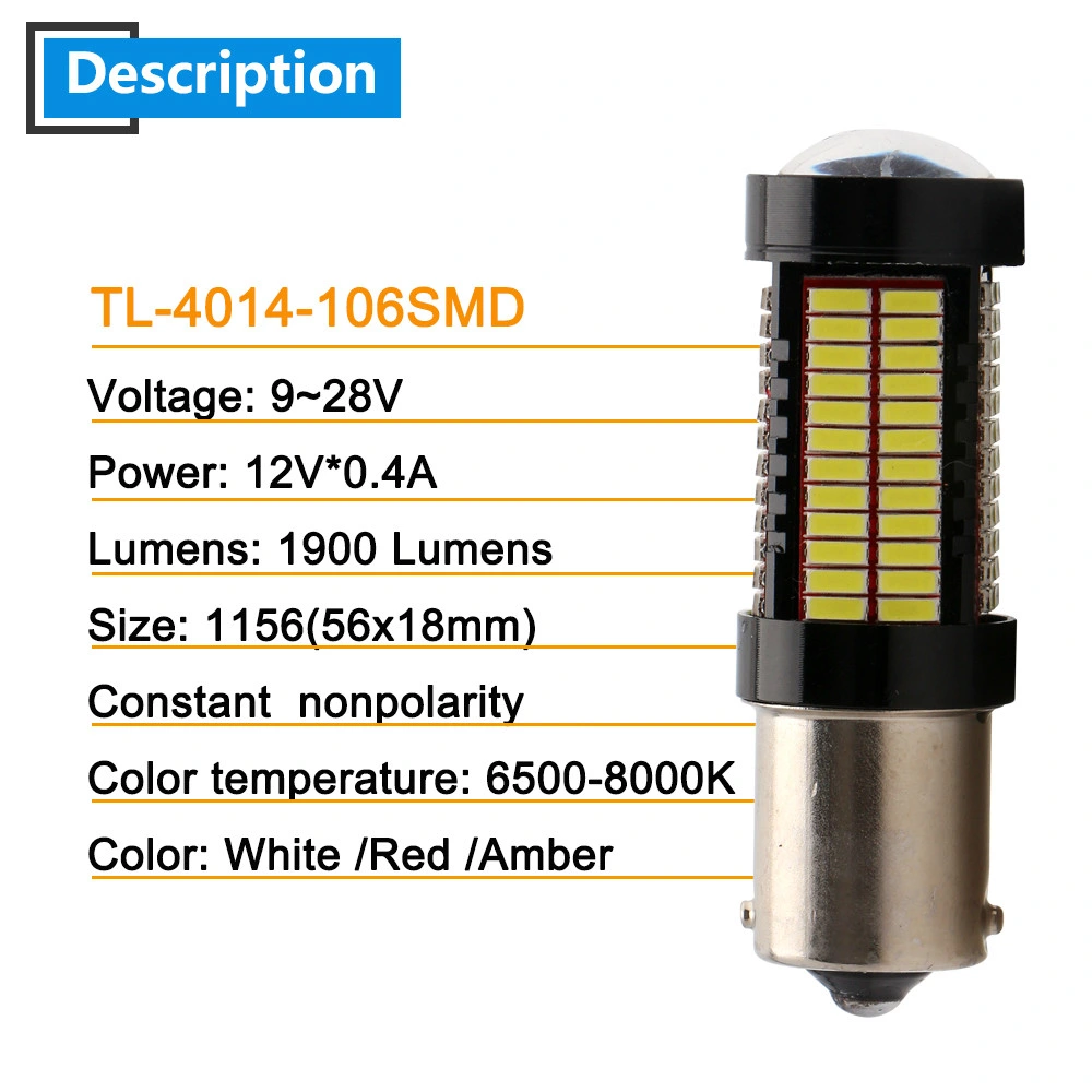 White Red Amber 106SMD 4014 LED Turn Signal Light Ba15s 1156 1157 3156 3157 T20 7440 7443 LED Bulb Auto Car Lamp