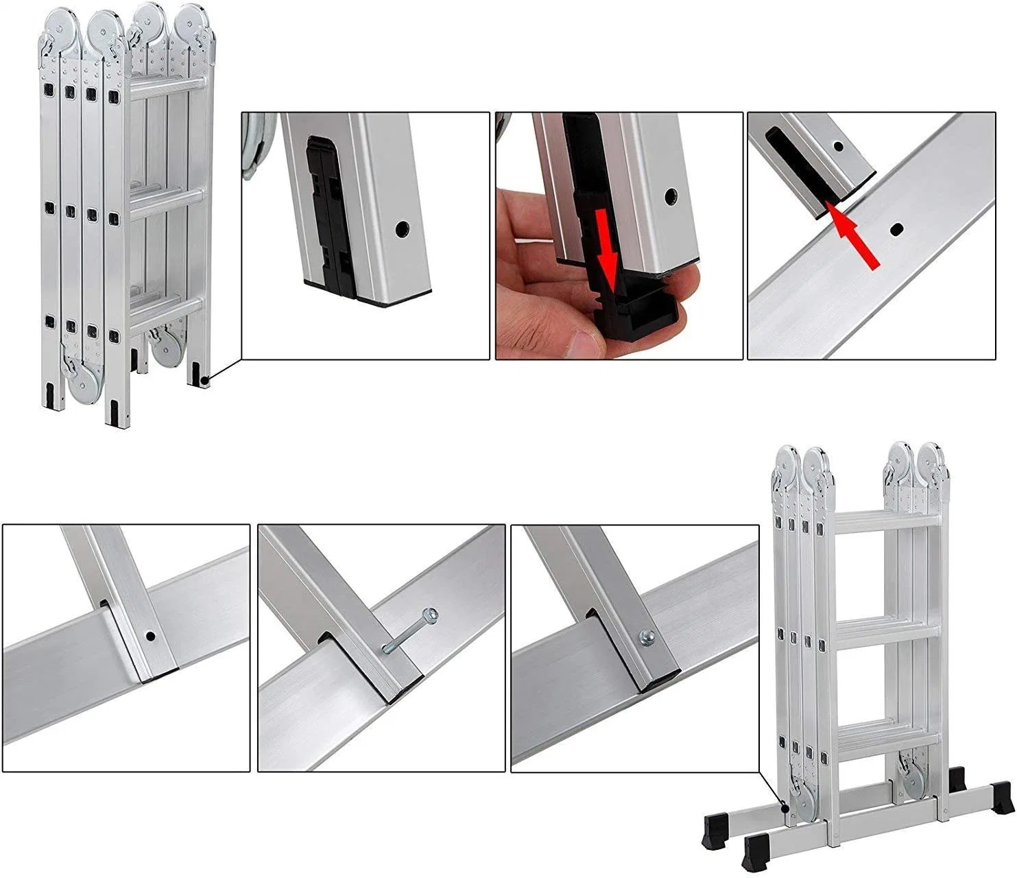 Folding Ladder Multi-Purpose Aluminium Extension 7 in 1 Step Heavy Duty Combination En 131 Standard (12.5 Feet)