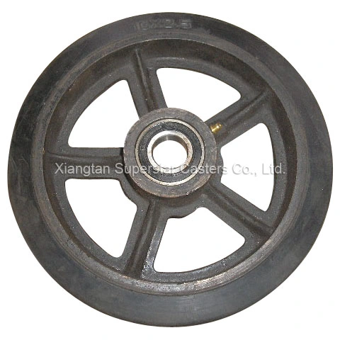 6 Times 2 Inches Factory Industrial Black Rubber Cast Iron Core Wheels (Excellent Quality and Grease Zerk)