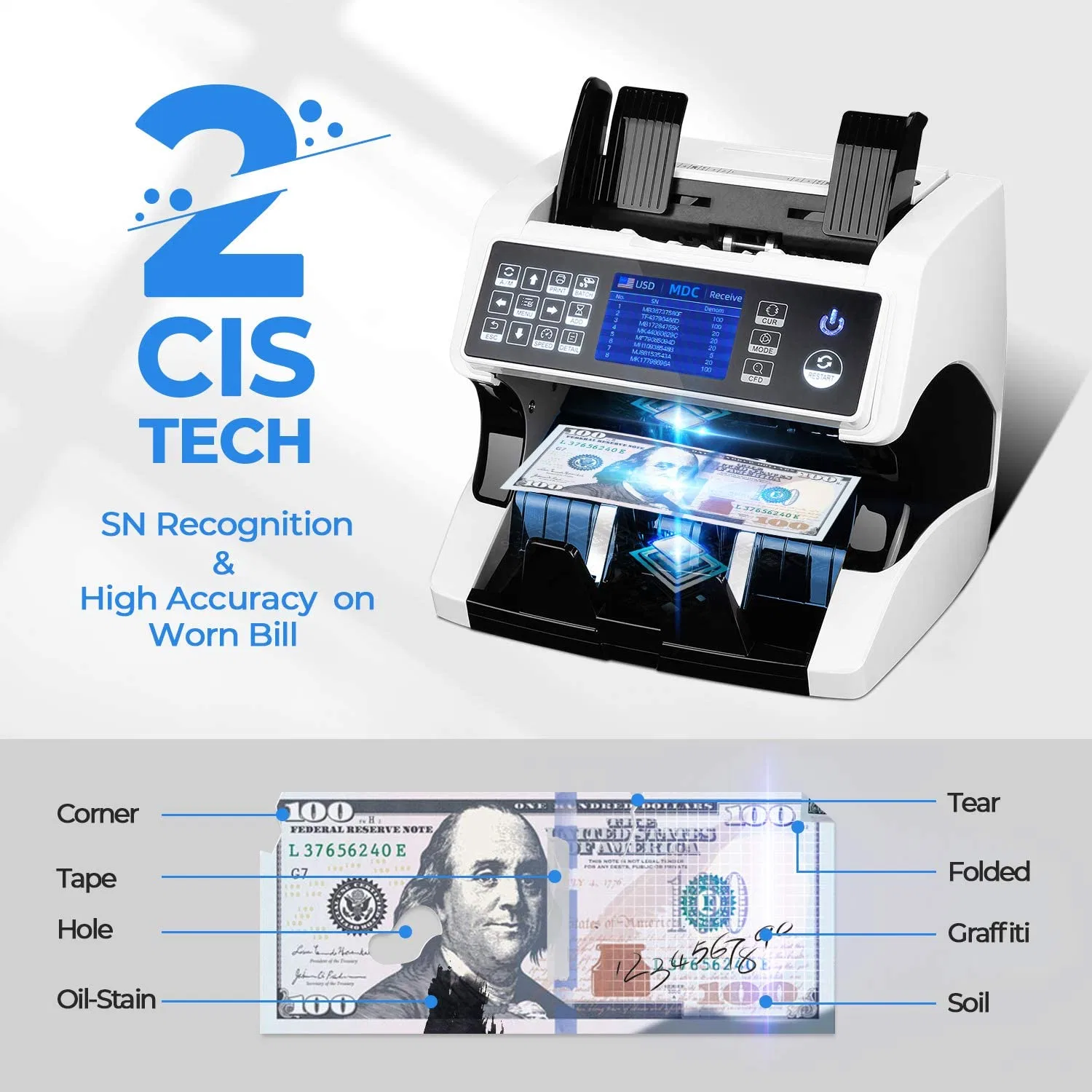 Chuanwei al-920 Double CIS compteur d'argent Mix contre-valeur facture Compteur