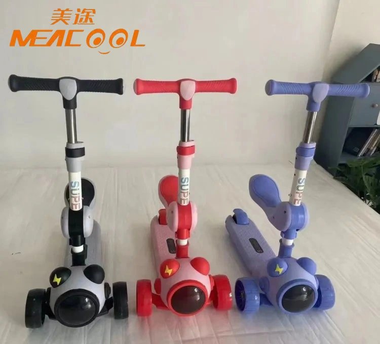 Foldable Mini Flashing PU Kids Adjustable Flicker 3 Wheels Kids Scooter with Seat