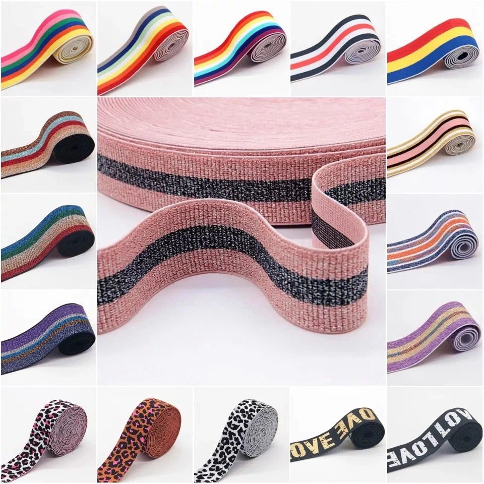 4cm Regenbogen Farbe Gestreift elastische Bänder 40mm Nylon Bunte Elastic Band Webbing Bund dehnbare Band Kleidung Zubehör 1m