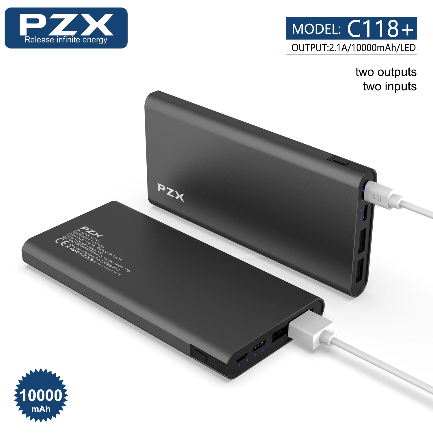 Pzx batterie rechargeable 10000 mAh téléphone portable charge portable Power Bnak