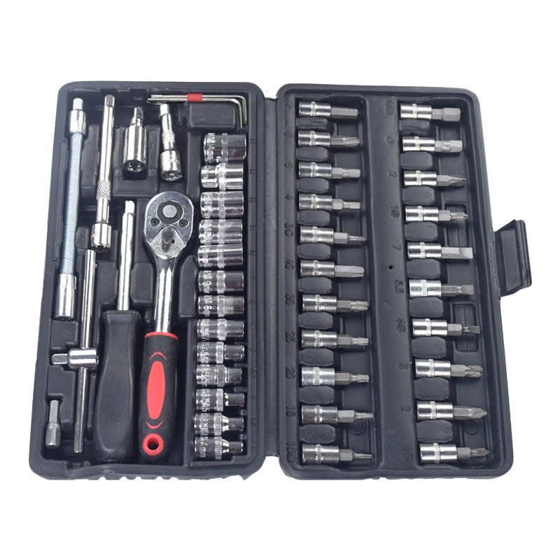 Professional 46PCS Household Hand Tools Wheel Wrench Sleeve Bit Combination Repair Tool Set