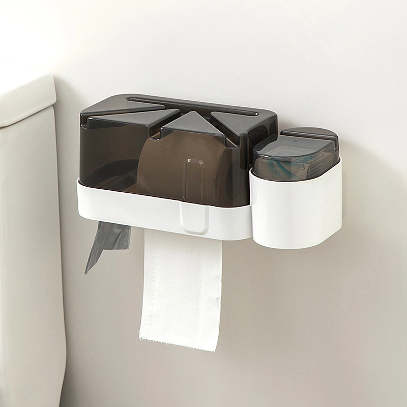 No Punching Wall-Mounted Toilet Paper Holder Plastic Bathroom Napkin Case with Lid Plastic Tissue Storage Box