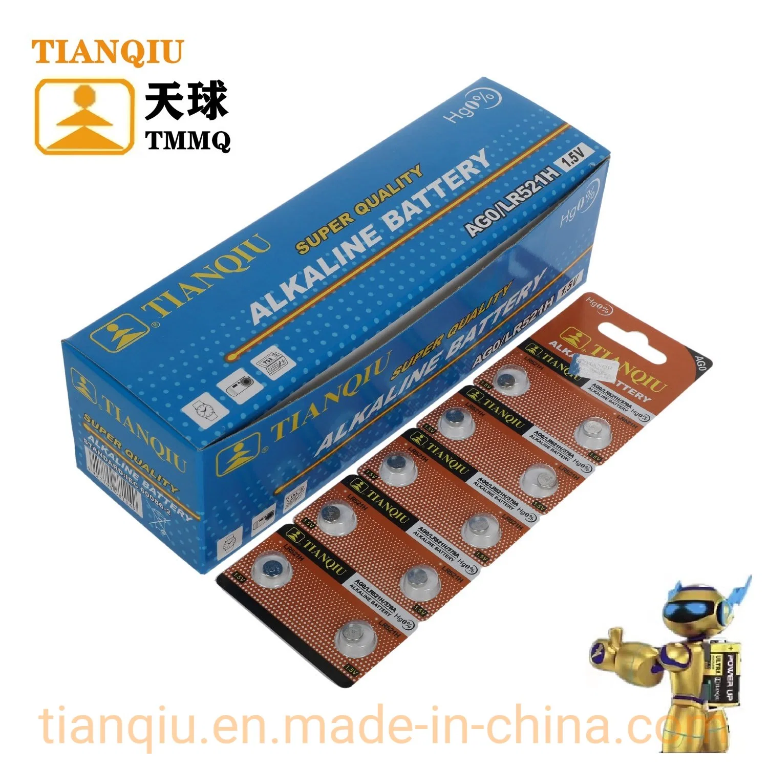 Tianqiu AG0 Pilha tipo botão 1,5V bateria de relógio LR521 Bateria alcalina seca superior preço de fábrica da bateria Reloj Pilas Baterias