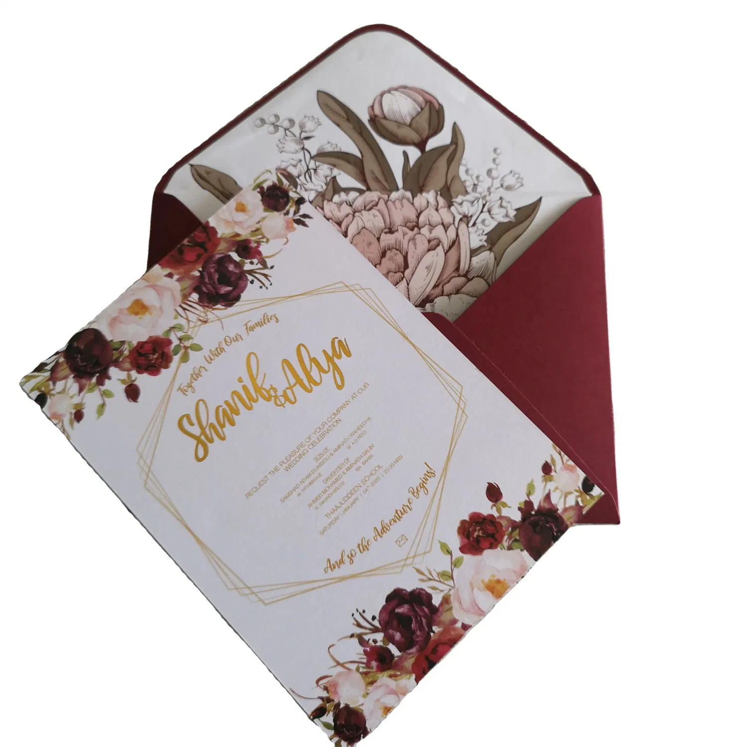 Personalización Luxury Rose Gold Foiling Boda invitación tarjetas de felicitación Tarjetas de agradecimiento