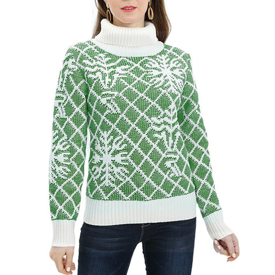 New Design Winter Pullover Rollkragen Frauen Strickpullover Custom Lang Damen-Weihnachts-Pullover mit Ärmeln