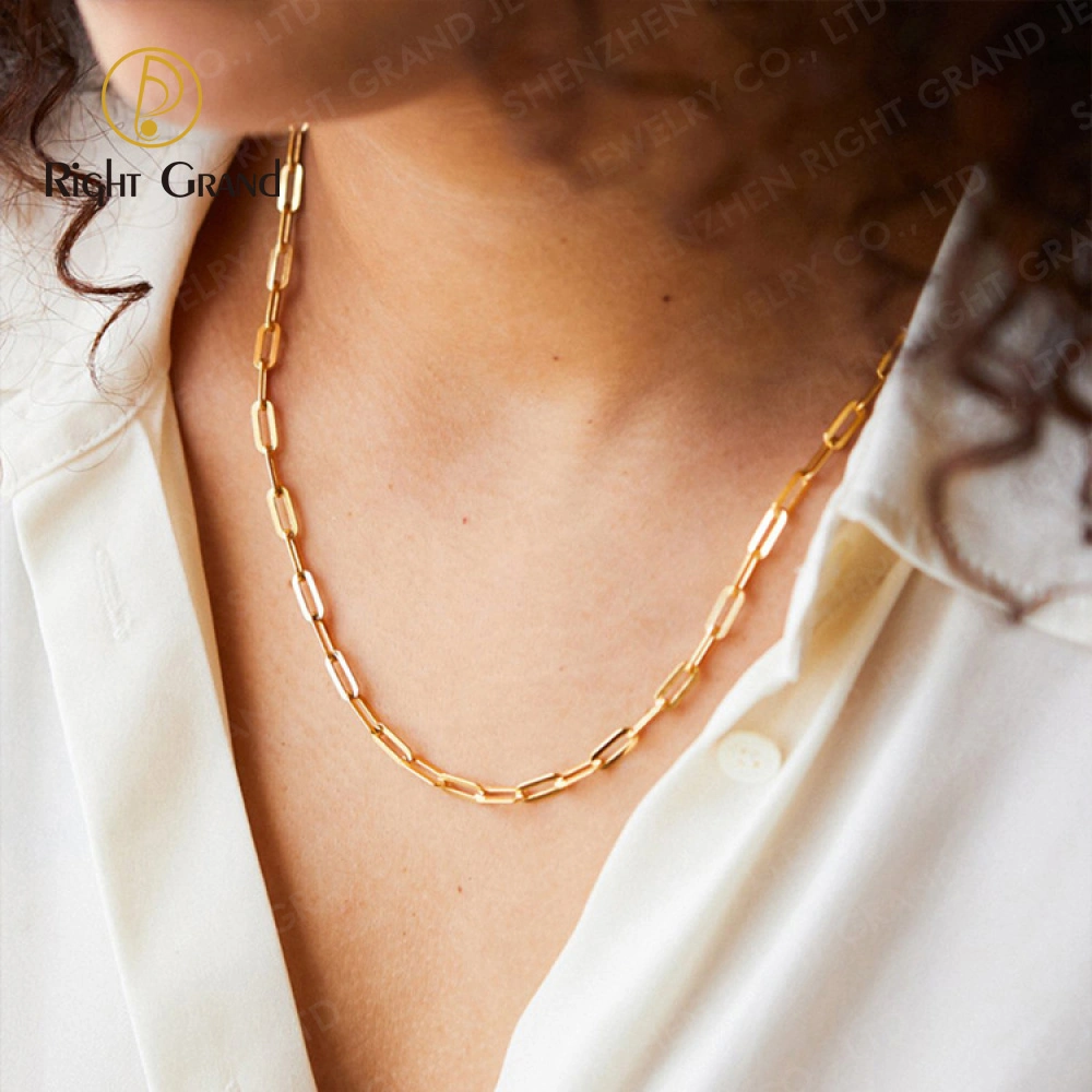 Fashion Anti Tarnish Jewelry Gold Plated Stainless Steel Paper Clip Necklace Chain Paperclip