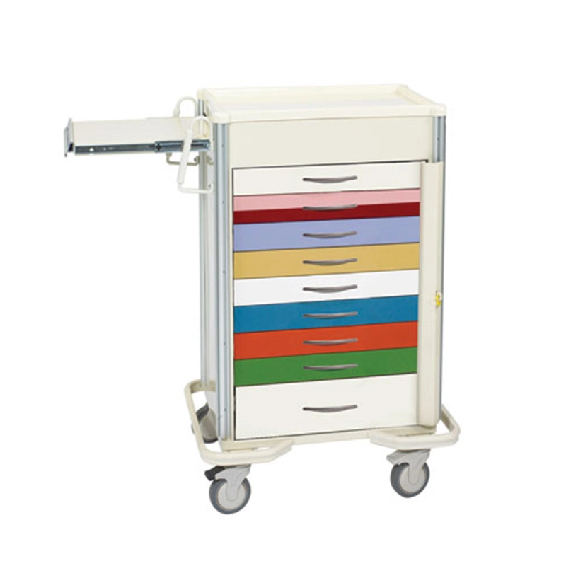 High quality/High cost performance  Multidrawer Hospital Pediatric Nurse Treatment First Aid Anesthesia Medicine Crash Cart with Plastic Locks for Sale