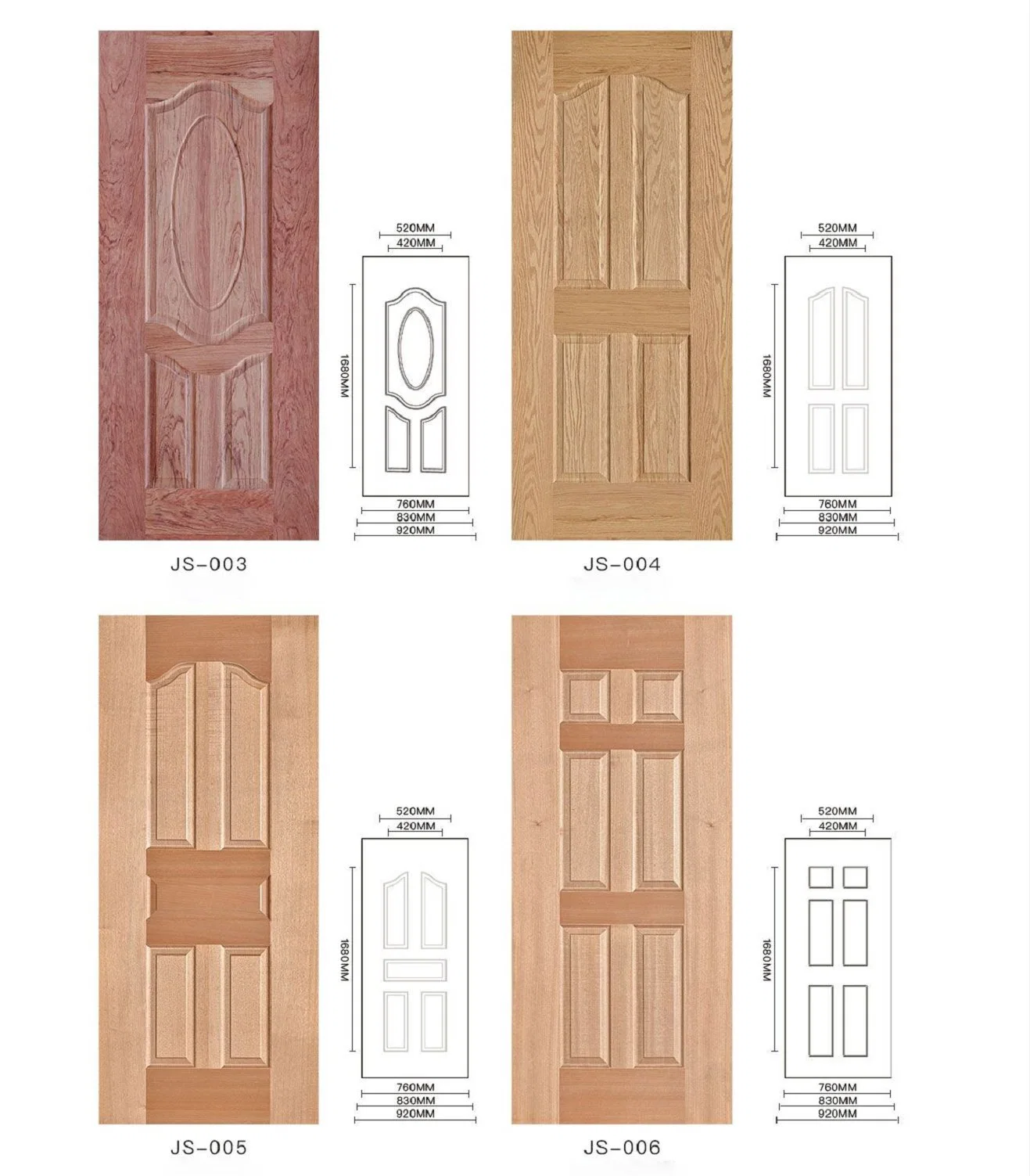 2.7mm/3mm Teak/Sapele Veneer HDF Board Molded Door Skin