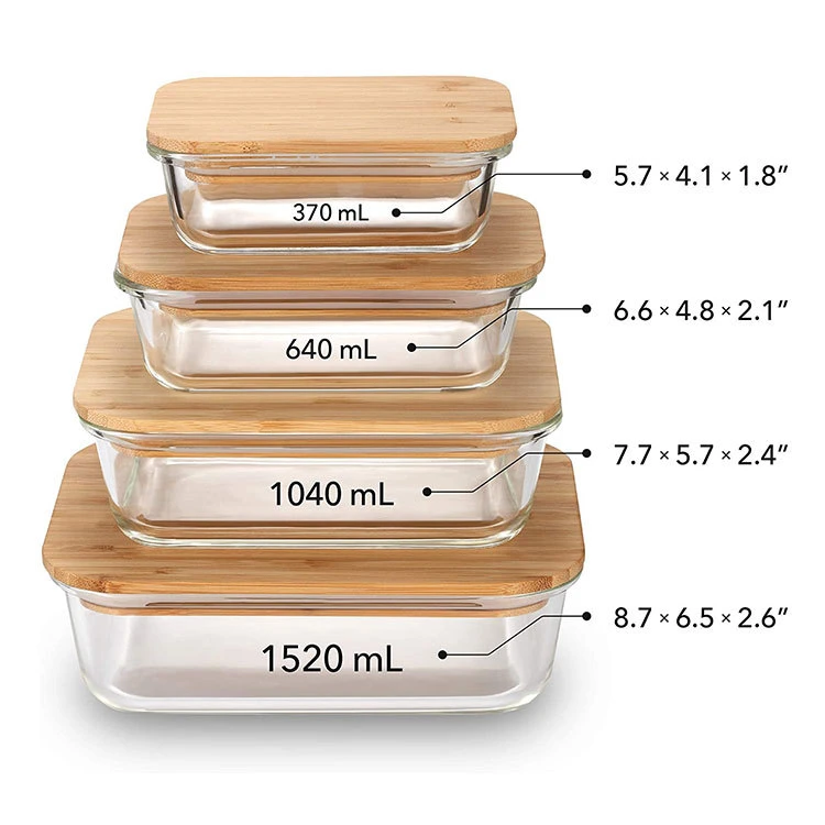 Fashion Design High Borosilicate Glass Food Container Bamboo Bento Lunch Box