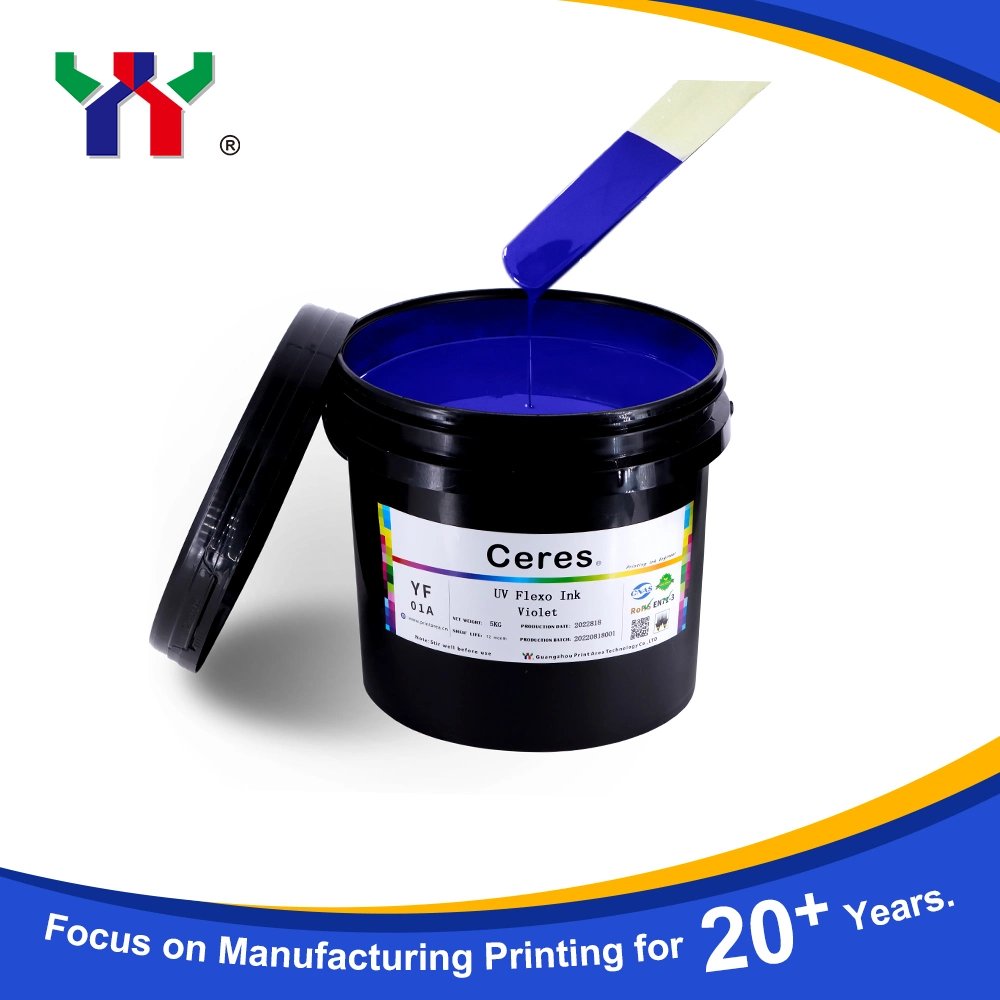 High Quality Ceres Strong Adhesive Force UV/LED Flexo Printing Ink for Paper and Label Printing (PP, PET materials) , Color Violet, 5kg/Barrel