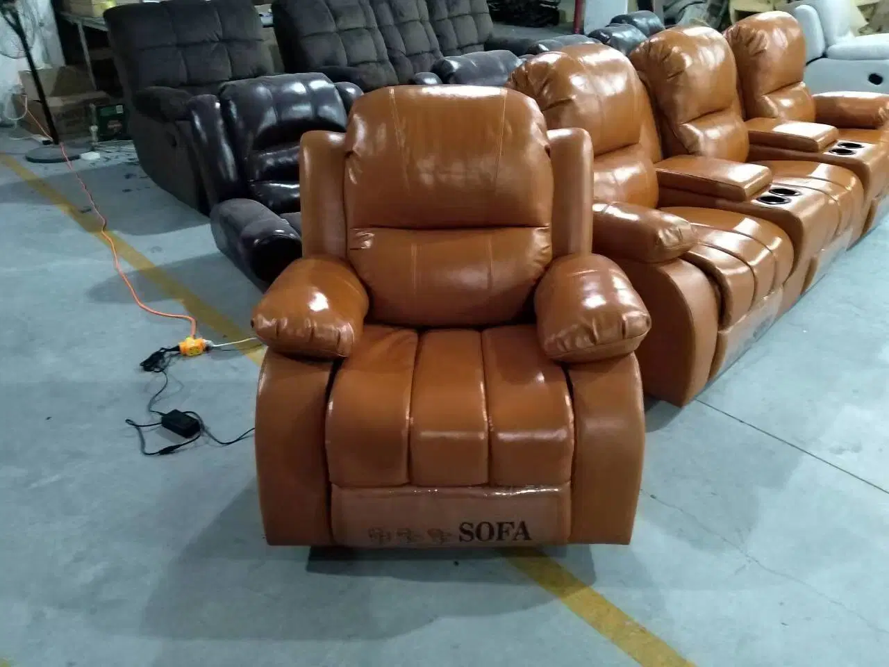 Home Furniture Royal Half Genuine Leather Recliner Sofa, Recliner Single Fabric Sofa