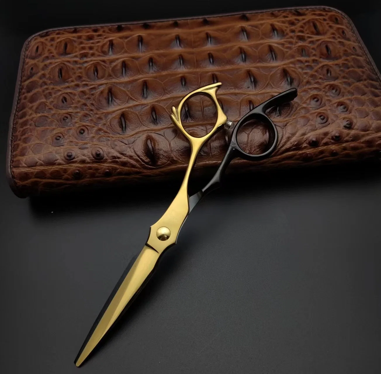 Flat Shear Electroplated Black Gold Hair Scissors