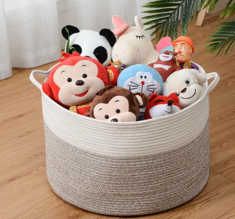 Wholesale/Supplier Folding Easy Shipping Extra Large Woven Natural Fabric Cotton Rope Thread Toy Storage Laundry Basket with Handle