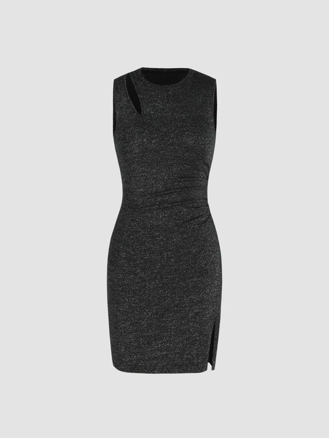 Black Glitter Cut out Knitted Split Short Dress Autumn European and American Fashion Sexy Women's Dress Women Clothing Light Flash Mesh Dress Shein Women Top