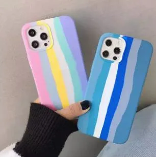 Capa protetora em silicone Rainbow, estojo para iPhone 14 13 12 11 PRO Max Atacado com alta qualidade Telefone de volta Cobertura