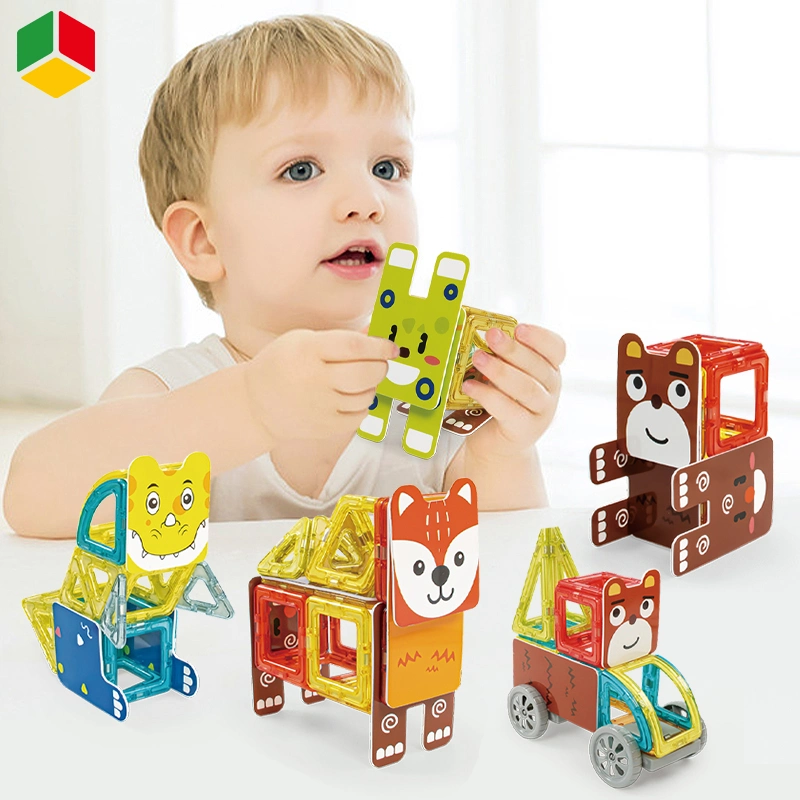 QS Promotion Children's Early Educational Toys Kids Funny Magnetic Building Blocks Toy Baby Plastic Cute Animal Puzzle Magnetic Tiles Blocks Set Toys
