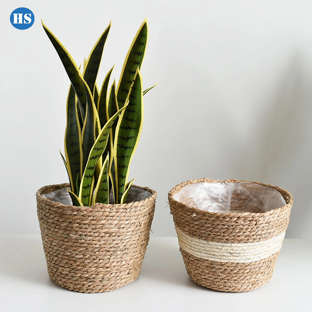 Eco-Friendly paja tela Flor cesta macetas planta para decoración