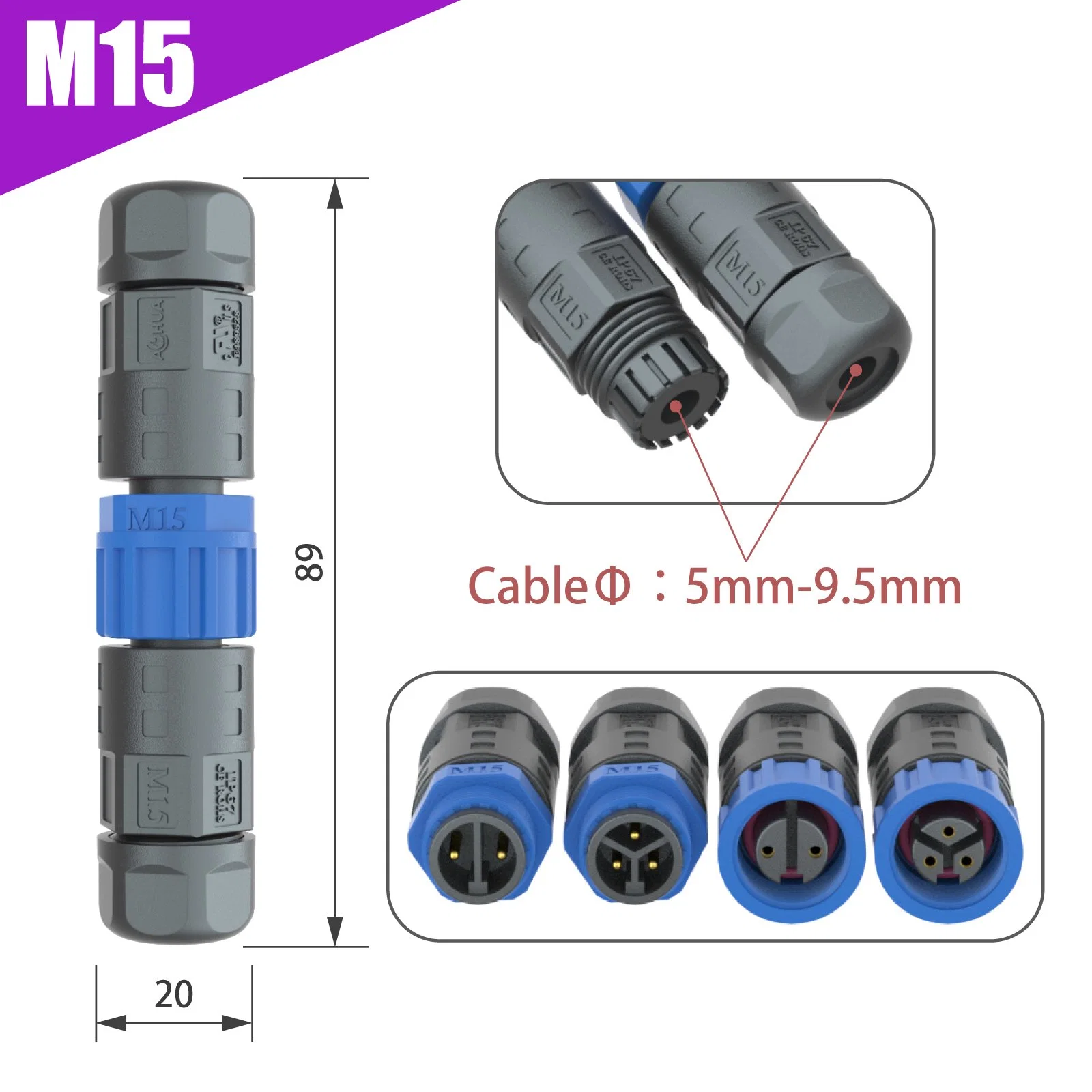 UL M15 2-контактный провод к проводу охватываемого гнезда водонепроницаемый разъем Для сельскохозяйственного оборудования IP 67