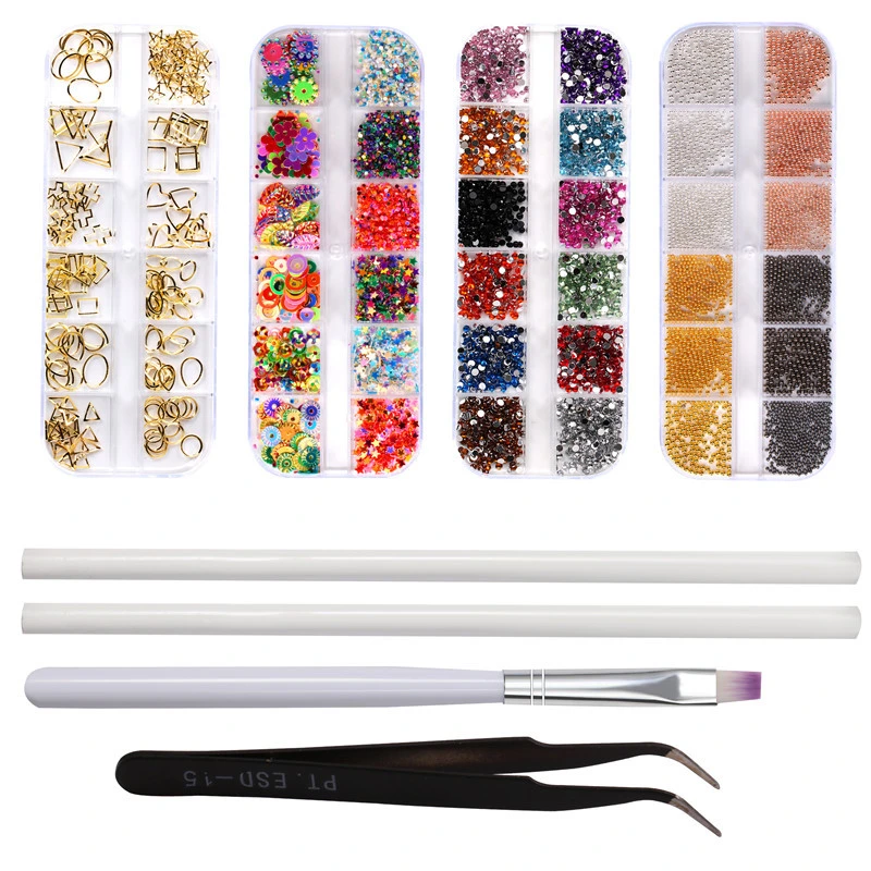 Hollow Rivet Rhinestone Beads Drill Pen Brush Tweezers Nail Art Decoration Set