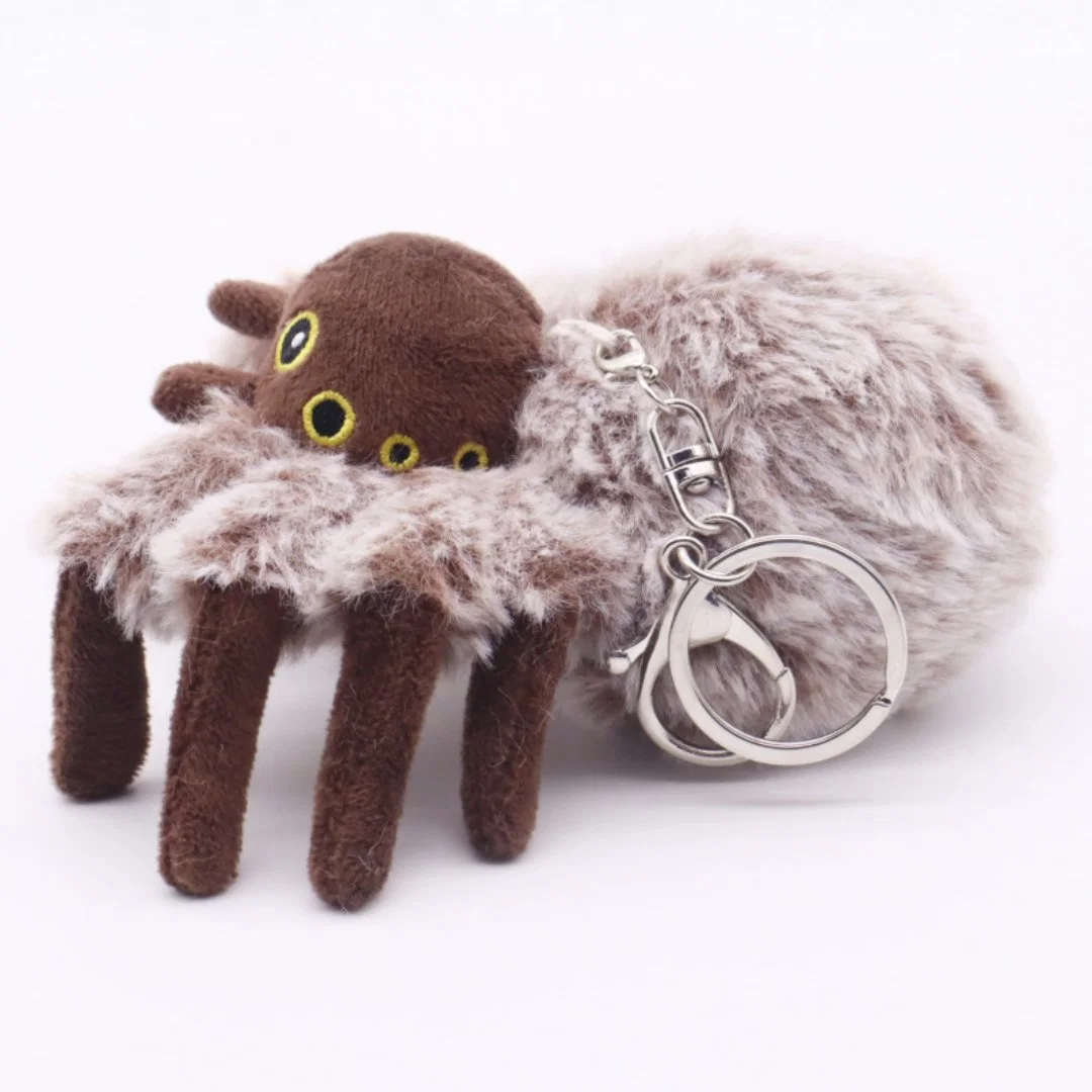 Custom 10,5cm (L) Pinzeta de animales rellena Araña de arceta marrón con Bordado ojos compuestos anillo de llave Plush Spider Juguetes llavero