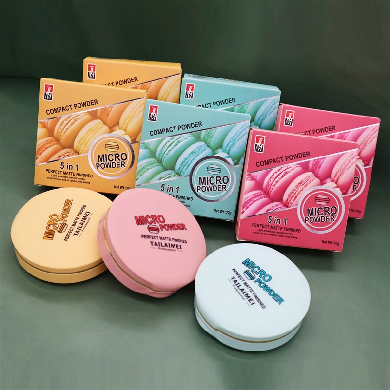 TLM 5 in 1 Macaron bilden vollständige Abdeckung OEM Mineral Soft Smooth Matte Powder Private Label Control Öl Brightening Kompaktes Pulver